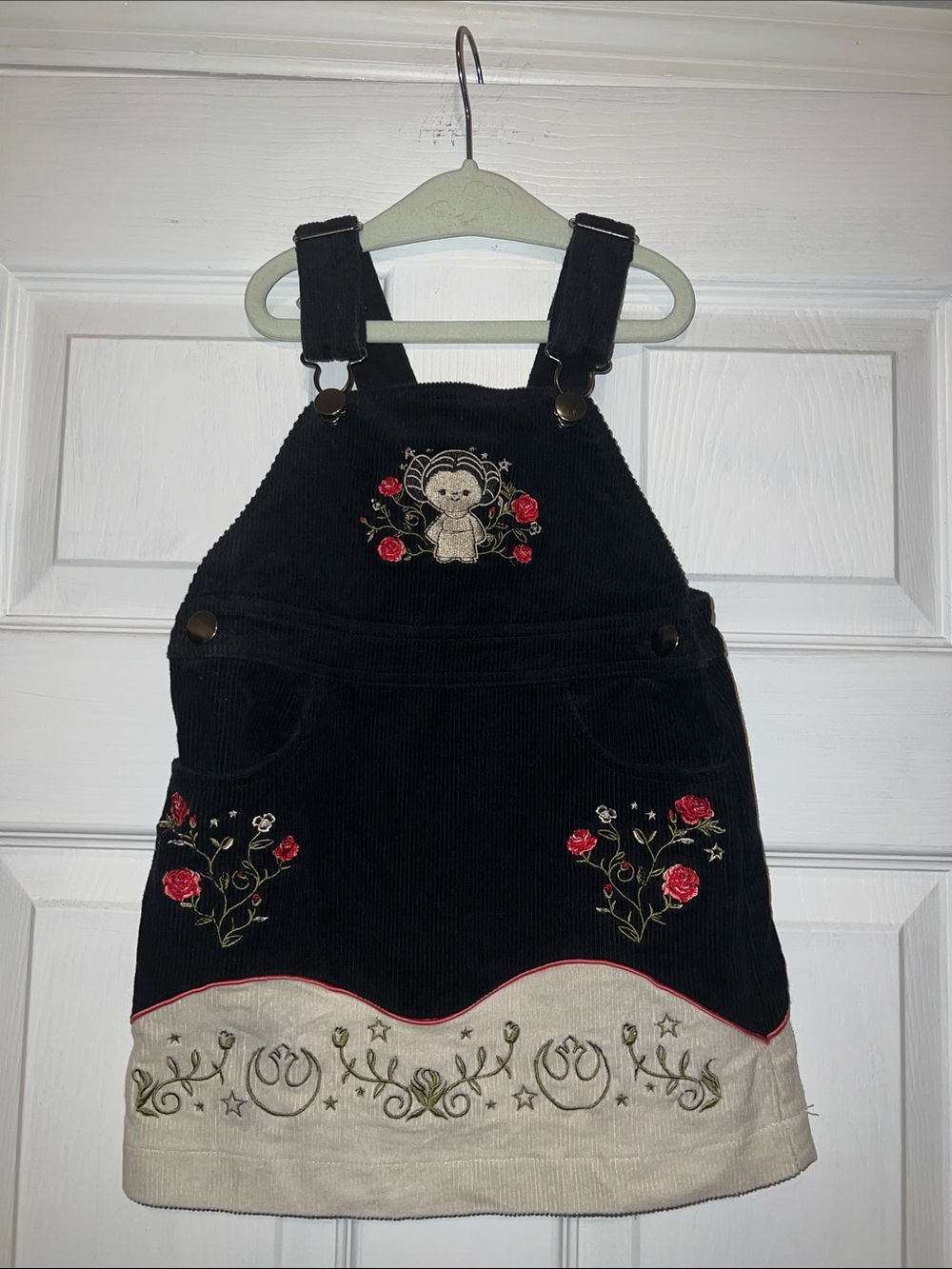 Her Universe Star Wars Black Corduroy Embroidered Floral Overalls Dress